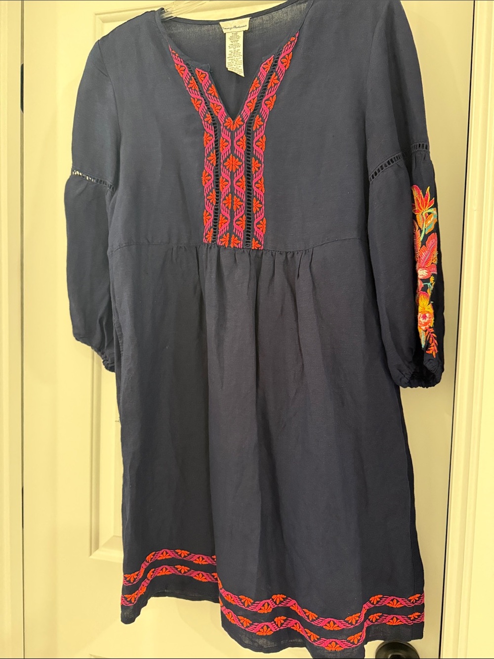 Tommy Bahama Navy Tunic with Pink and Orange Embroidery